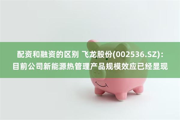 配资和融资的区别 飞龙股份(002536.SZ)：目前公司新能源热管理产品规模效应已经显现